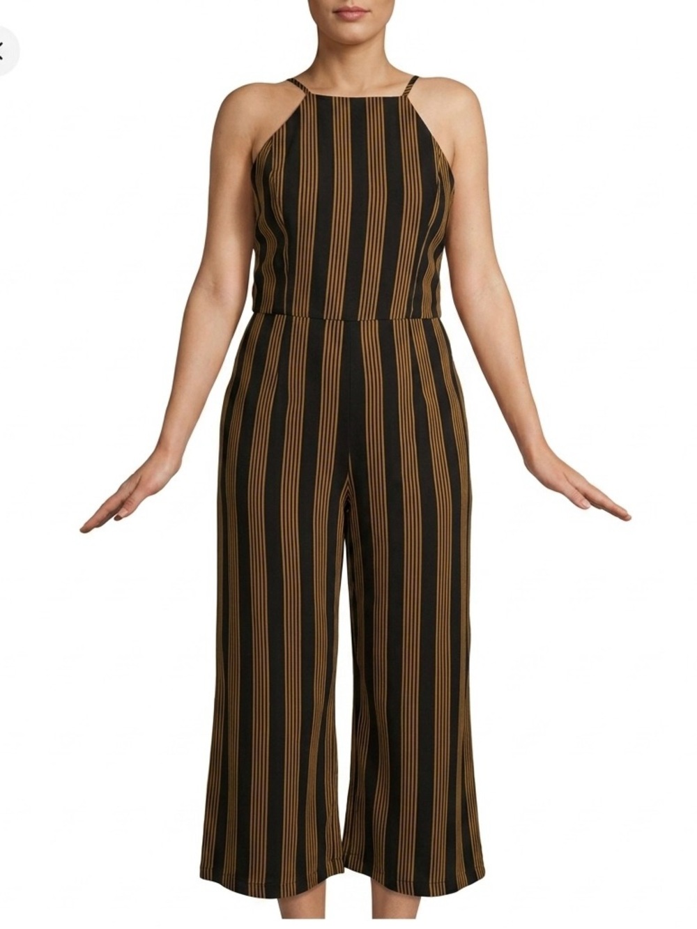 *like new* Dynamite Black and Gold Vertical Striped Backless Tank-top Romper